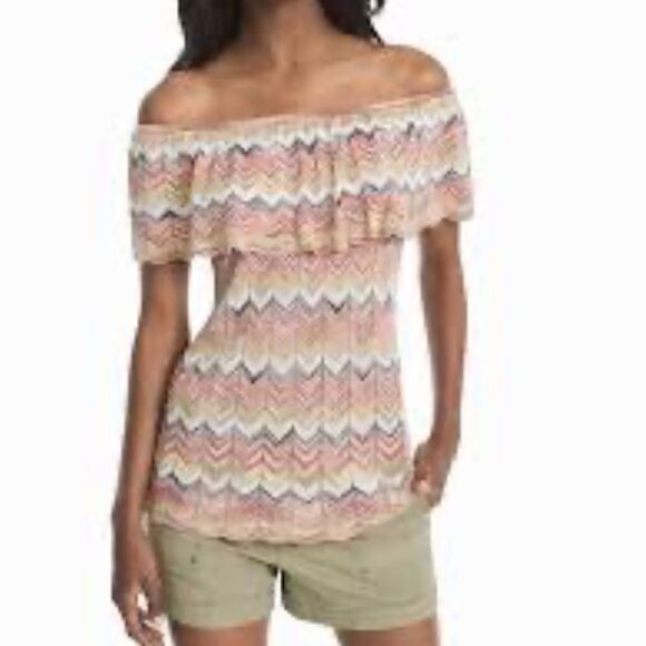 WHBM - Off the shoulder Chevron short sleeve sweater - Size M - Picture 1 of 4